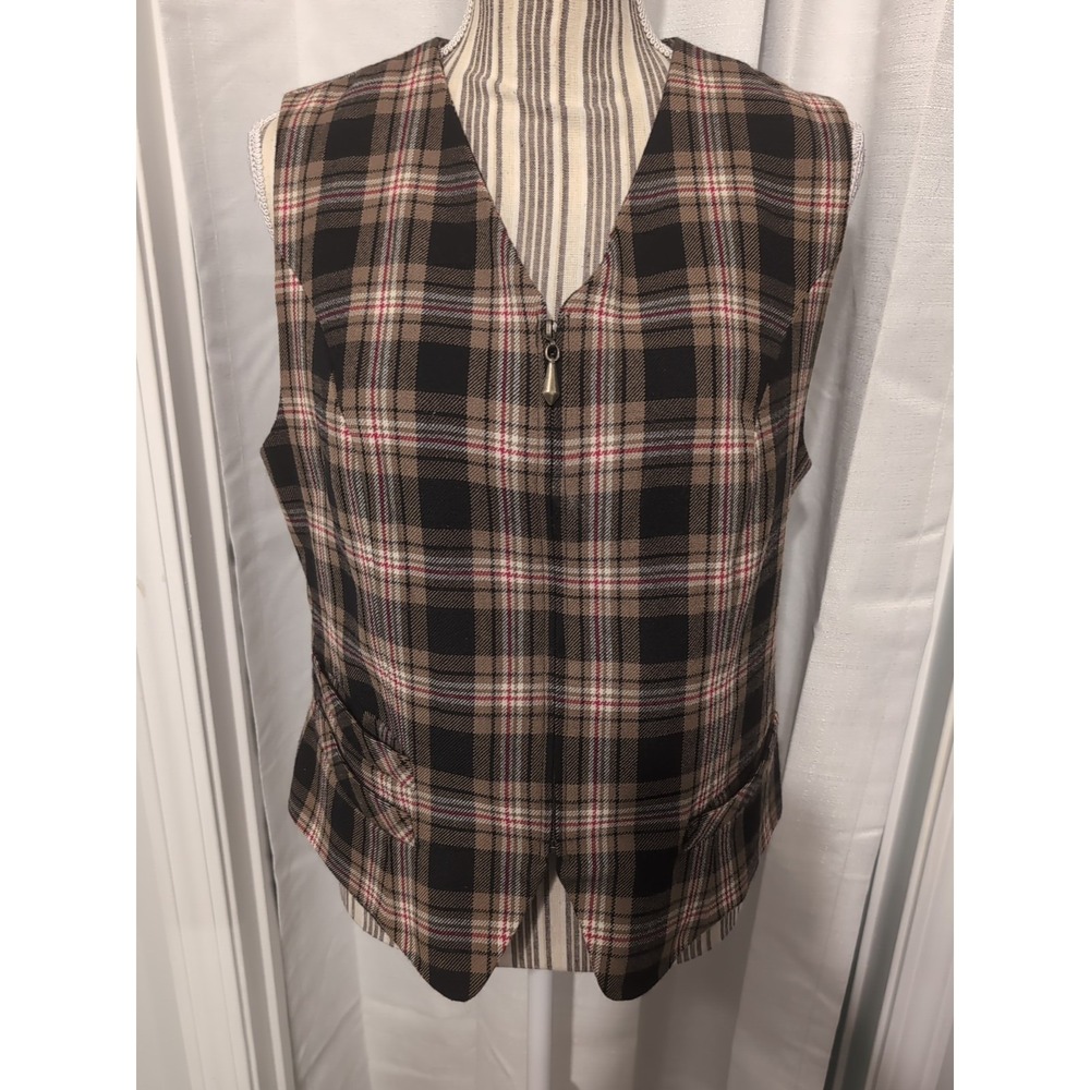 Vintage Alanni by Donnybrook Women's Plaid Wool Zip Vest Size 12 Preppy Academia